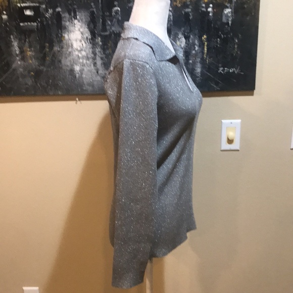 NWT Calvin Klein Lightweight Pullover V-Neck Collared Sweater Grey Shimmer-L - Picture 6 of 9